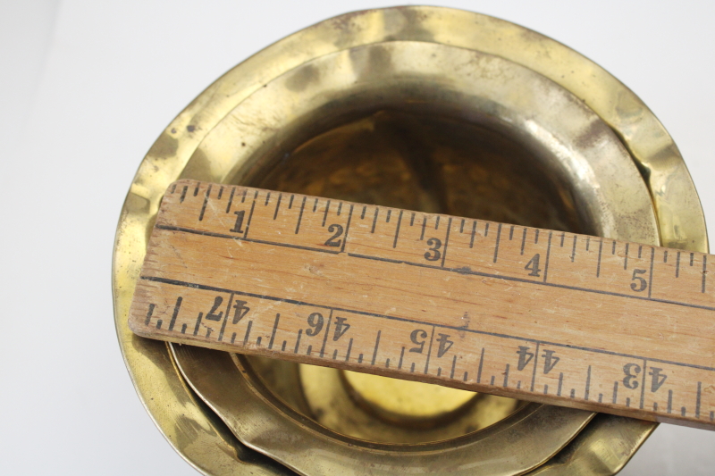 photo of 70s 80s vintage hammered brass planter pots large & small, bright shiny gold brass never used  #5