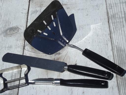 photo of 70s 80s vintage junk drawer lot, retro kitchen utensils and paring knives #7