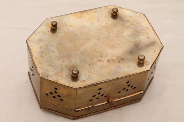 photo of 70s 80s vintage large solid brass cricket box, tea caddy size pierced brass chest #8