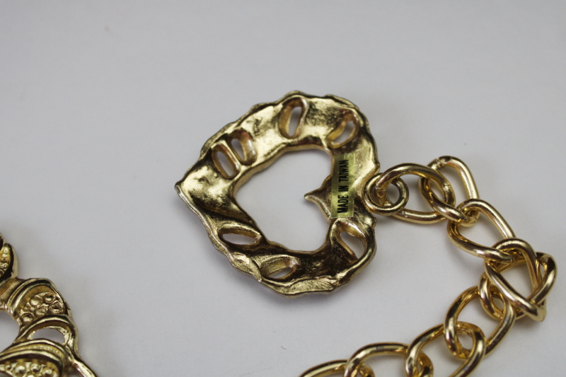 photo of 70s 80s vintage metal chain belt w/ large gold tone hearts, sweet retro girl Valentine's day  #3