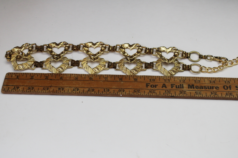 photo of 70s 80s vintage metal chain belt w/ large gold tone hearts, sweet retro girl Valentine's day  #4