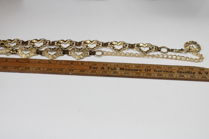 photo of 70s 80s vintage metal chain belt w/ large gold tone hearts, sweet retro girl Valentine's day  #5