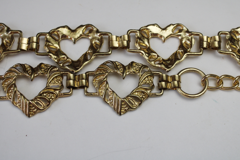photo of 70s 80s vintage metal chain belt w/ large gold tone hearts, sweet retro girl Valentine's day  #6