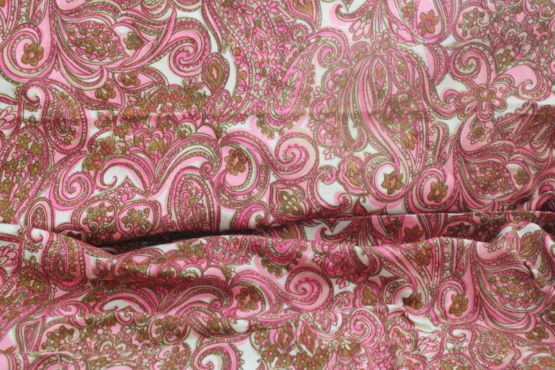 photo of 70s 80s vintage paisley print cotton pique knit fabric, boho style girly pink  #2