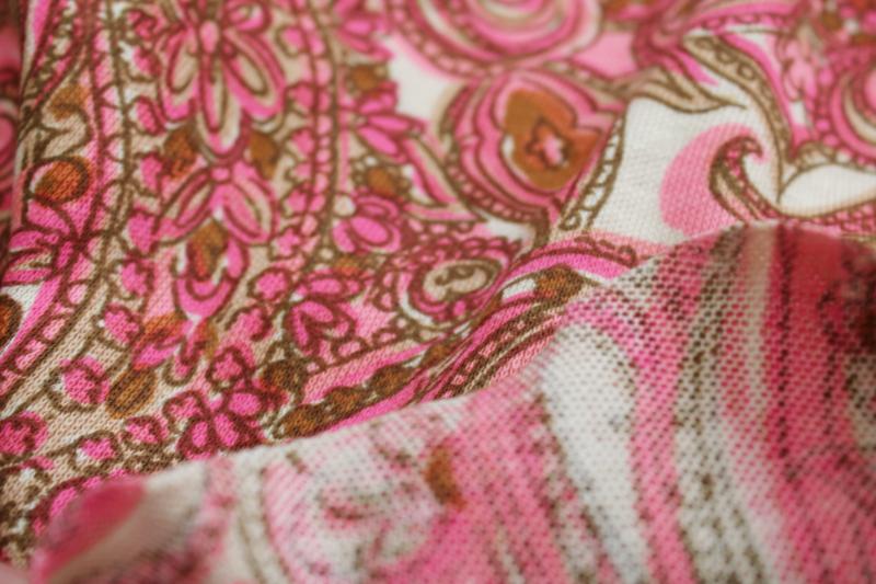 photo of 70s 80s vintage paisley print cotton pique knit fabric, boho style girly pink  #3