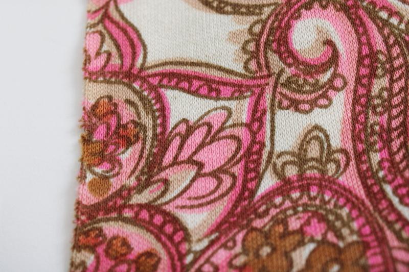 photo of 70s 80s vintage paisley print cotton pique knit fabric, boho style girly pink  #4