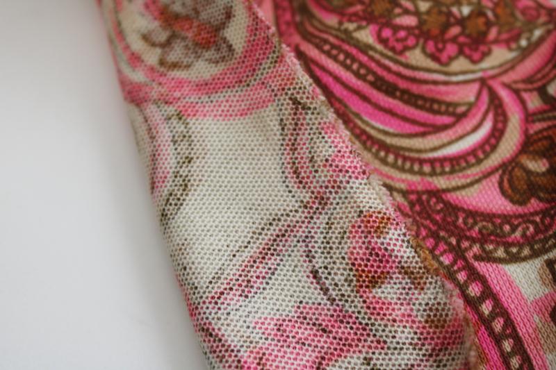 photo of 70s 80s vintage paisley print cotton pique knit fabric, boho style girly pink  #5