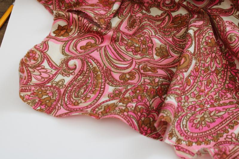 photo of 70s 80s vintage paisley print cotton pique knit fabric, boho style girly pink  #7