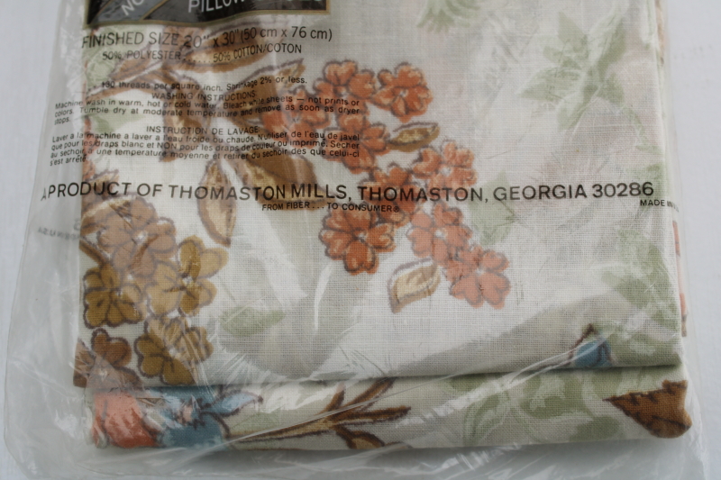 photo of 70s 80s vintage pillowcases, natural muted colors floral print cotton blend, sealed original package  #3
