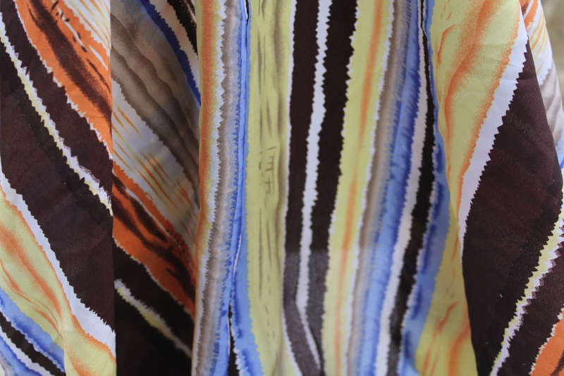 photo of 70s 80s vintage silky poly fabric, mod zen wood grain stripe print in retro colors #3