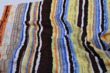 catalog photo of 70s 80s vintage silky poly fabric, mod zen wood grain stripe print in retro colors
