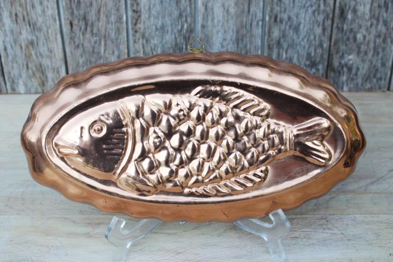 photo of 70s 80s vintage solid copper fish mold, kitchen wall hanging or jello mold  #1