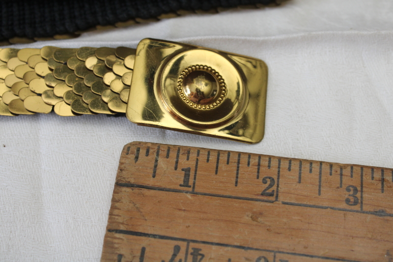 photo of 70s 80s vintage stretch belt, dress or sweater belt shiny gold tone scales on elastic band #2