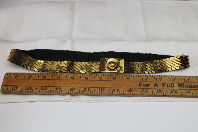 photo of 70s 80s vintage stretch belt, dress or sweater belt shiny gold tone scales on elastic band #3