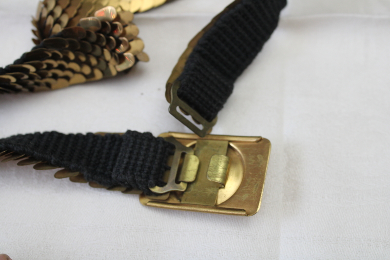 photo of 70s 80s vintage stretch belt, dress or sweater belt shiny gold tone scales on elastic band #5