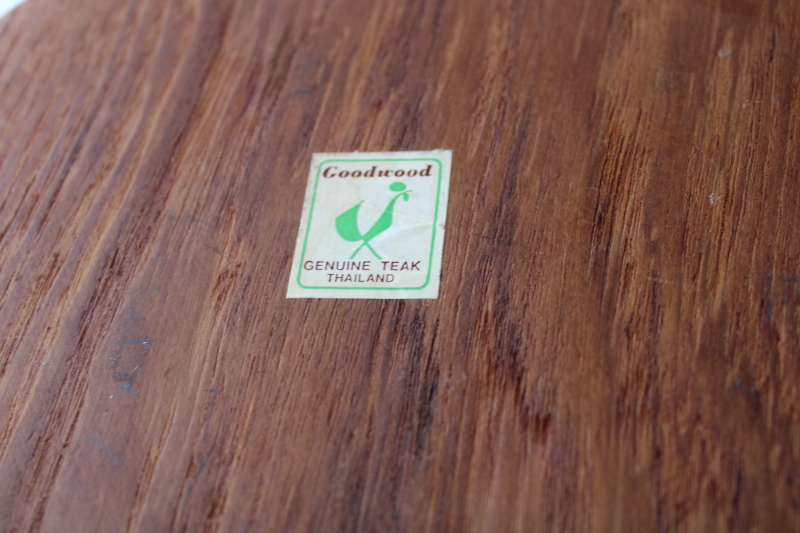 photo of 70s 80s vintage teak wood salad bowl, big chunky mod serving bowl Goodwood Thailand label  #4