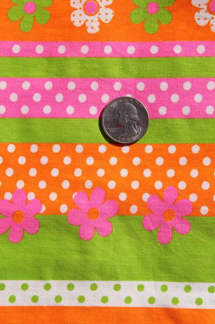 photo of 70s day-glo bright neon print fabric, cotton blend broadcloth w/ flower border #2