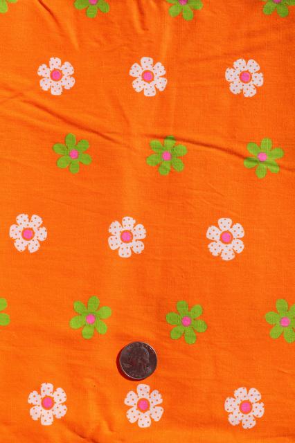 photo of 70s day-glo bright neon print fabric, cotton blend broadcloth w/ flower border #3