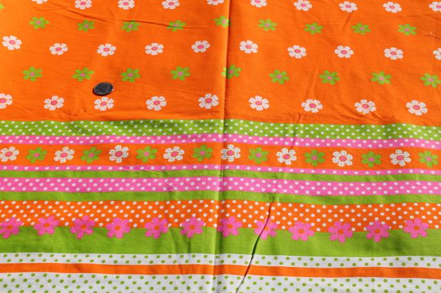 photo of 70s day-glo bright neon print fabric, cotton blend broadcloth w/ flower border #4