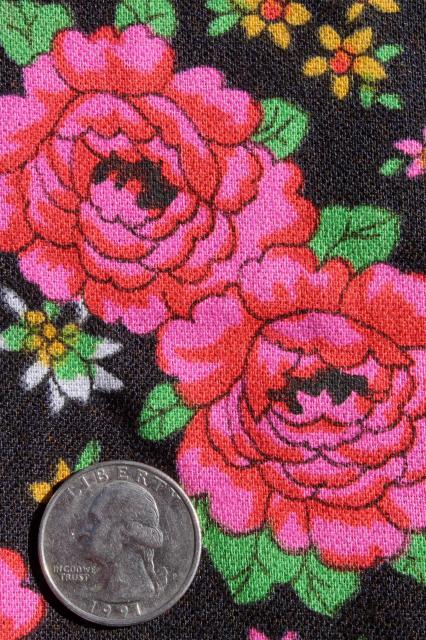 photo of 70s hippie gypsy vintage poly crepe w/ shocking pink roses floral print on black #2