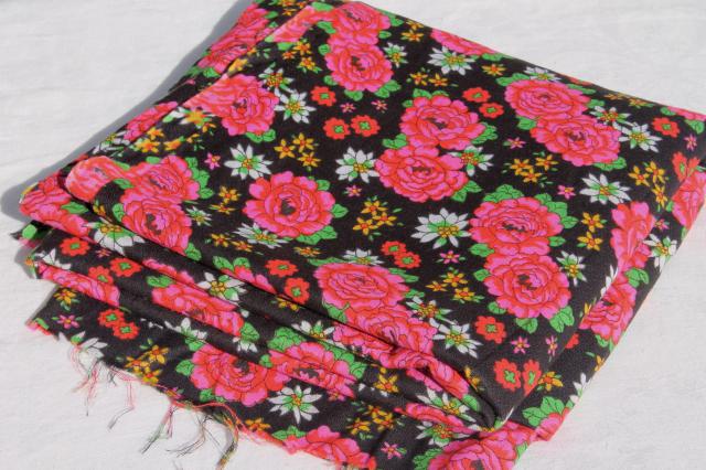 photo of 70s hippie gypsy vintage poly crepe w/ shocking pink roses floral print on black #3