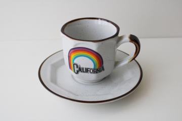 catalog photo of 70s hippie vintage California rainbow souvenir, little cup & saucer