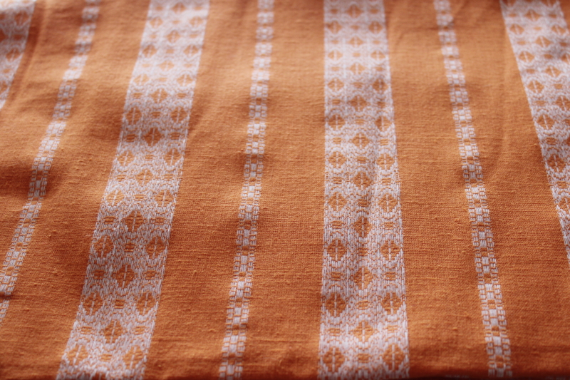 photo of 70s hippie vintage woven stripe cotton fabric, white on tangerine orange sherbet color #1