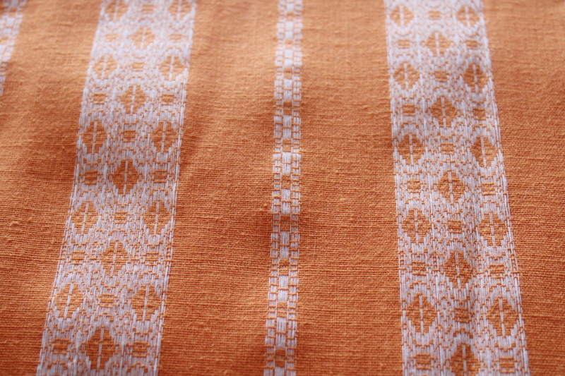 photo of 70s hippie vintage woven stripe cotton fabric, white on tangerine orange sherbet color #2