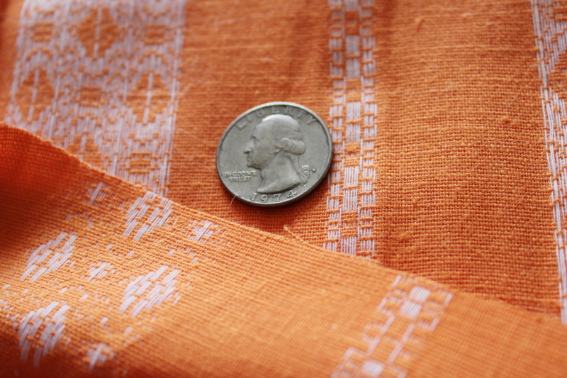 photo of 70s hippie vintage woven stripe cotton fabric, white on tangerine orange sherbet color #5