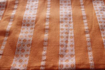 70s hippie vintage woven stripe cotton fabric, white on tangerine orange sherbet color