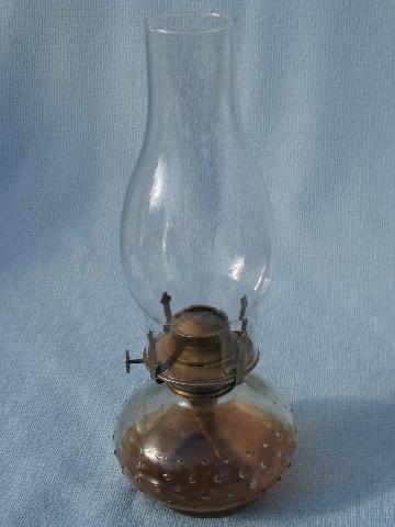 photo of 70s homesteading vintage glass oil lamps w/ shades, kerosene lamp lot #4