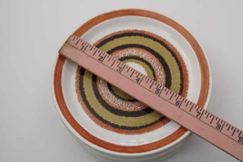 photo of 70s mod bullseye pattern salad plates set of 8, Inca rust brown earth tones vintage Jamestown china  #6