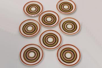 catalog photo of 70s mod bullseye pattern salad plates set of 8, Inca rust brown earth tones vintage Jamestown china 