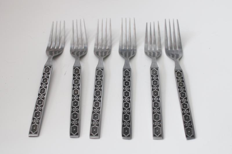 photo of 70s mod flatware, set of six dinner forks, vintage HMC household stainless silverware #1