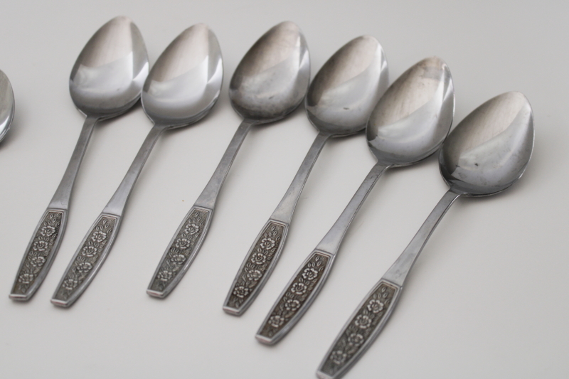 photo of 70s mod floral pattern stainless flatware lot soup & tea spoons, Customcraft Japan CUS10 #3