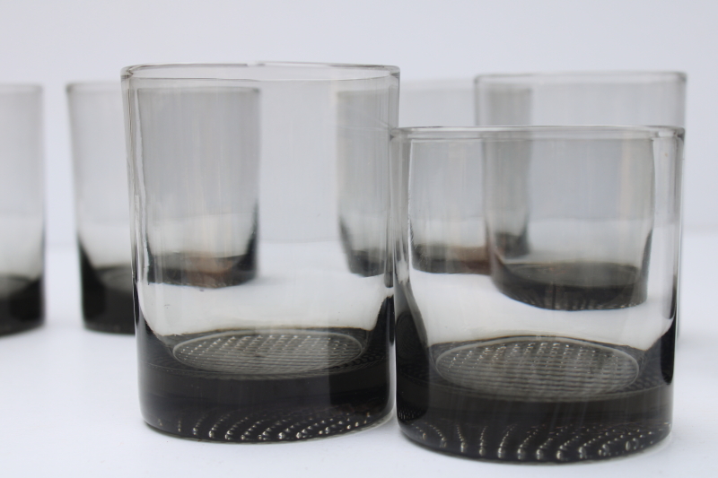 photo of 70s mod smoke grey glass drinking glasses set, old fashioneds doubles lowball tumblers #4