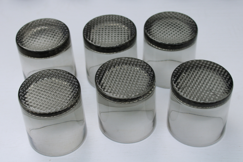 photo of 70s mod smoke grey glass drinking glasses set, old fashioneds doubles lowball tumblers #6