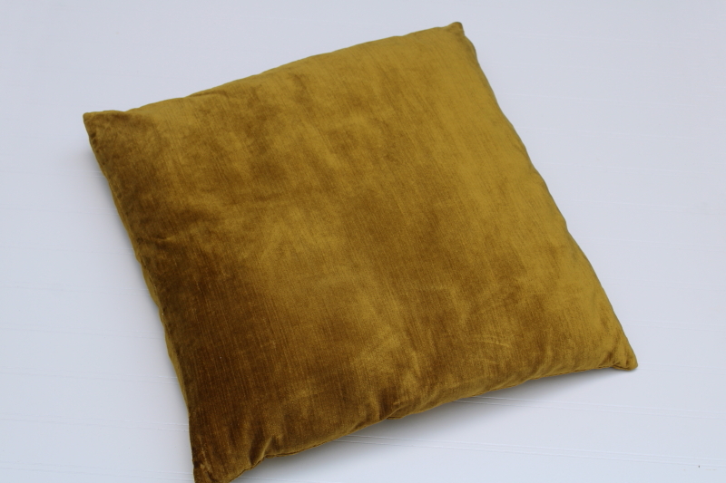 photo of 70s mod style West Elm greenish gold velvet pillow cover w/ insert, modern vintage throw pillow #1