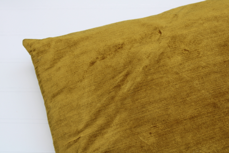 photo of 70s mod style West Elm greenish gold velvet pillow cover w/ insert, modern vintage throw pillow #2