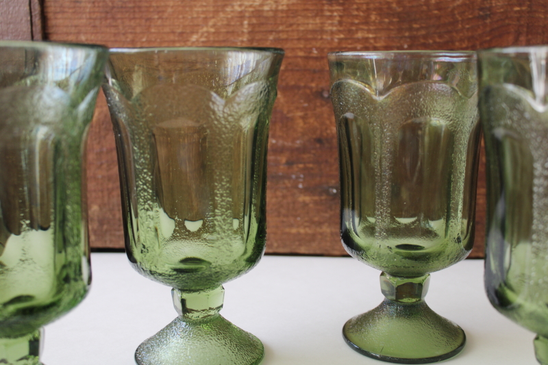 photo of 70s mod vintage Fostoria woodland green footed tumblers, chunky glass drinking glasses #2