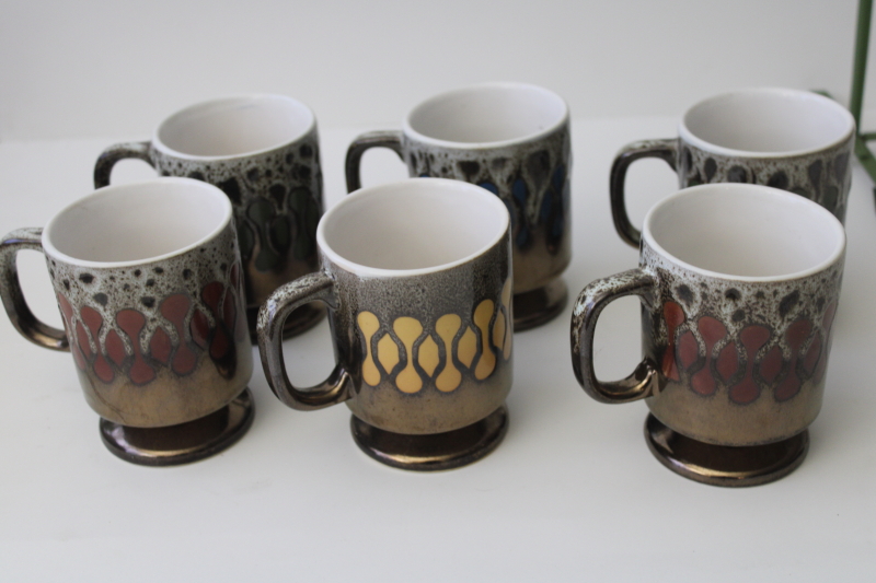 photo of 70s mod vintage Japan drip glaze ceramic coffee cups & mug tree set #5