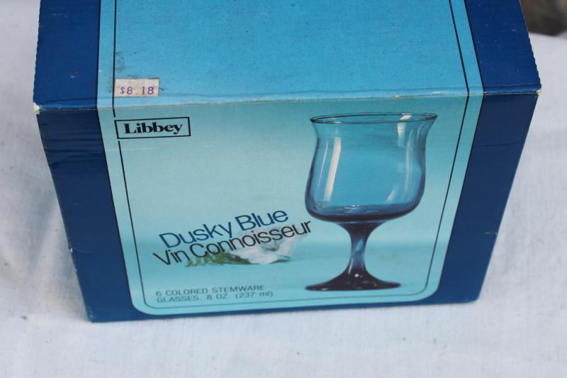 photo of 70s mod vintage Libbey dusky blue wine glasses Conniosseur shape original box #4