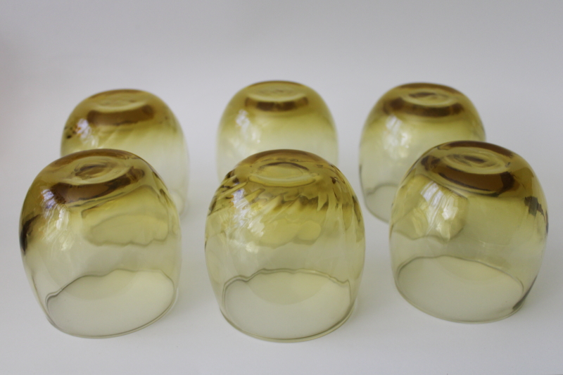 photo of 70s mod vintage Libbey roly poly glasses, Tiara gold optic pattern amber glass #3