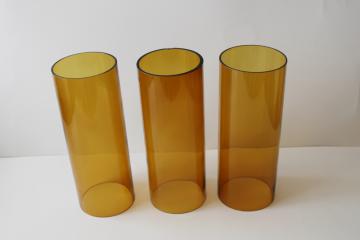 catalog photo of 70s mod vintage chandelier shade chimneys, vintage amber glass hurricane shades