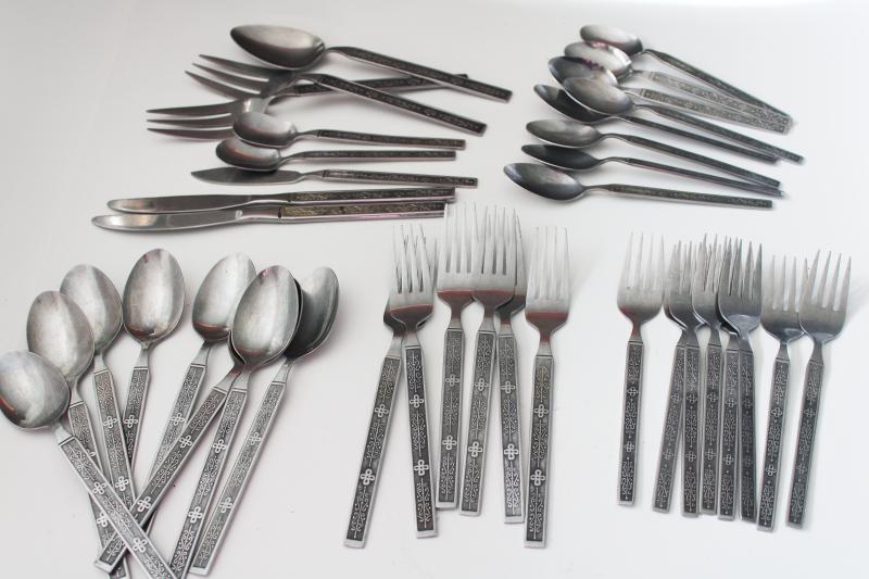 photo of 70s mod vintage flatware, Kashmir pattern National stainless w/ textured design #1