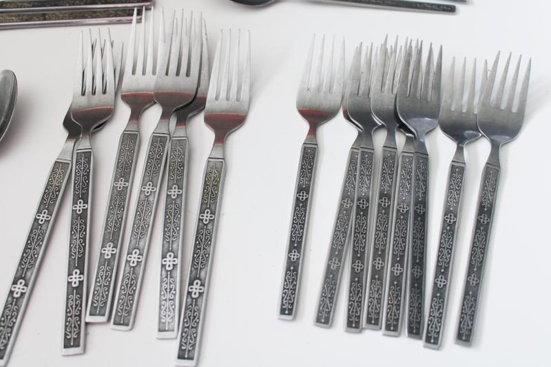 photo of 70s mod vintage flatware, Kashmir pattern National stainless w/ textured design #2