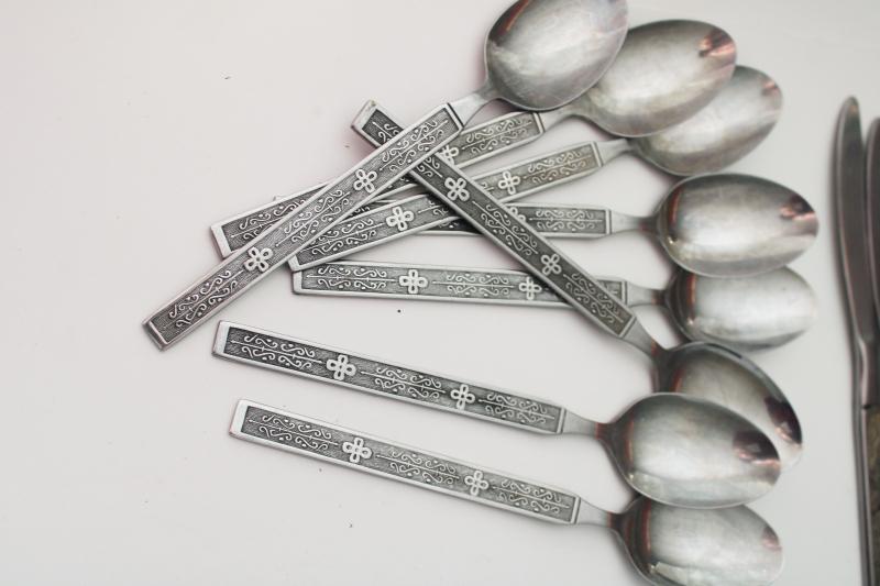 photo of 70s mod vintage flatware, Kashmir pattern National stainless w/ textured design #3