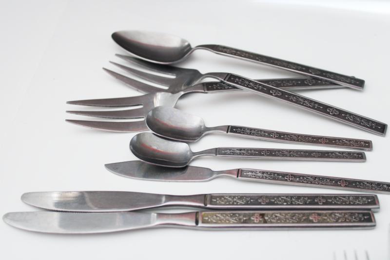 photo of 70s mod vintage flatware, Kashmir pattern National stainless w/ textured design #5