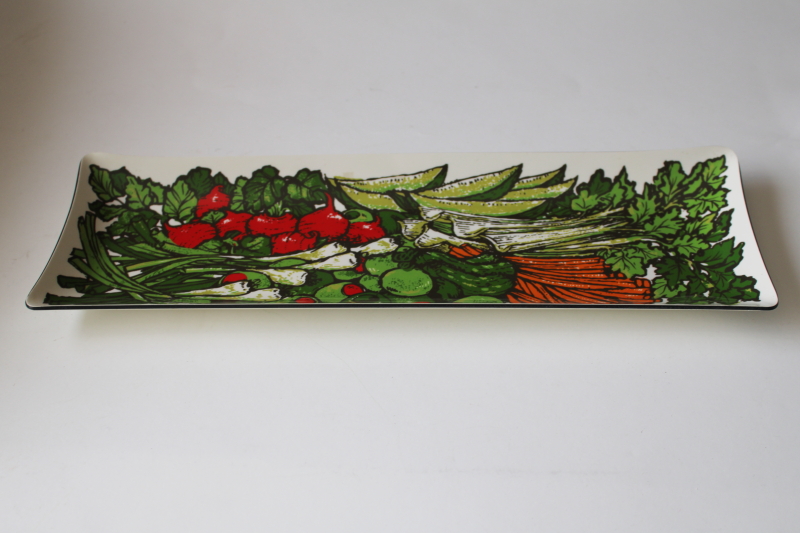 photo of 70s mod vintage formed plastic relish tray, retro graphic art vegetables print #1