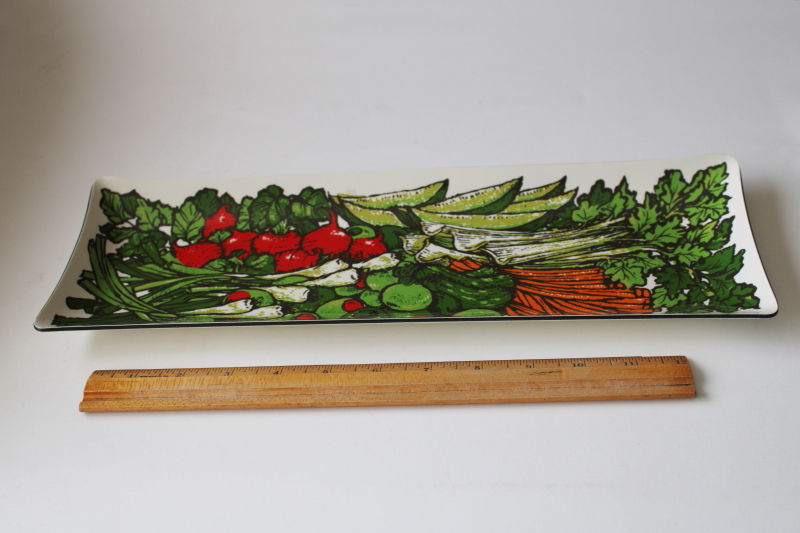 photo of 70s mod vintage formed plastic relish tray, retro graphic art vegetables print #2